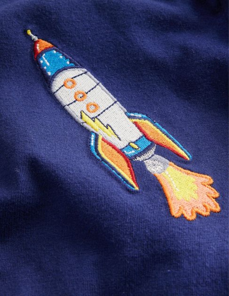 Navy Kids' Boden Rocket Logo T-Shirt | 29843WKHJ