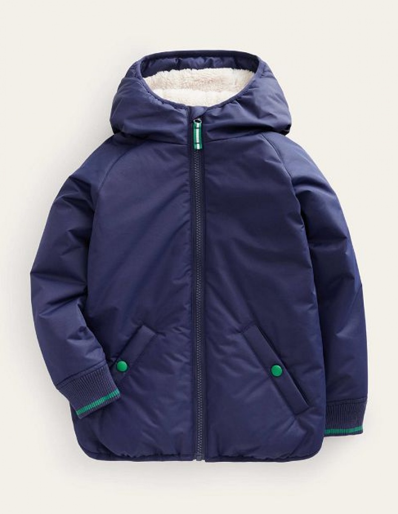 Navy Kids\' Boden Sherpa Lined Anorak Jackets | 19270MSYR