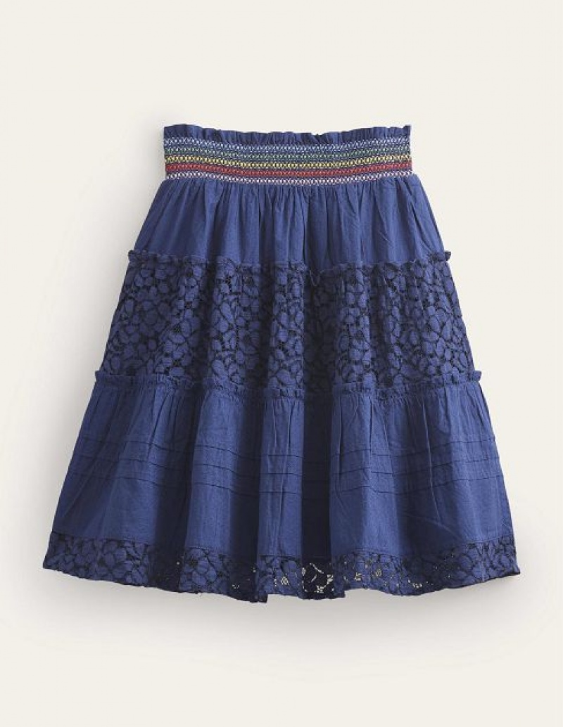 Navy Kids' Boden Smocked Tiered Skirts | 60421ZAMW