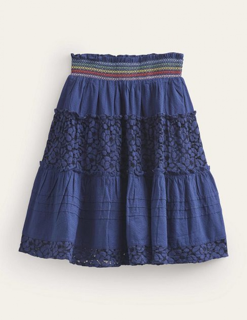 Navy Kids\' Boden Smocked Tiered Skirts | 60421ZAMW