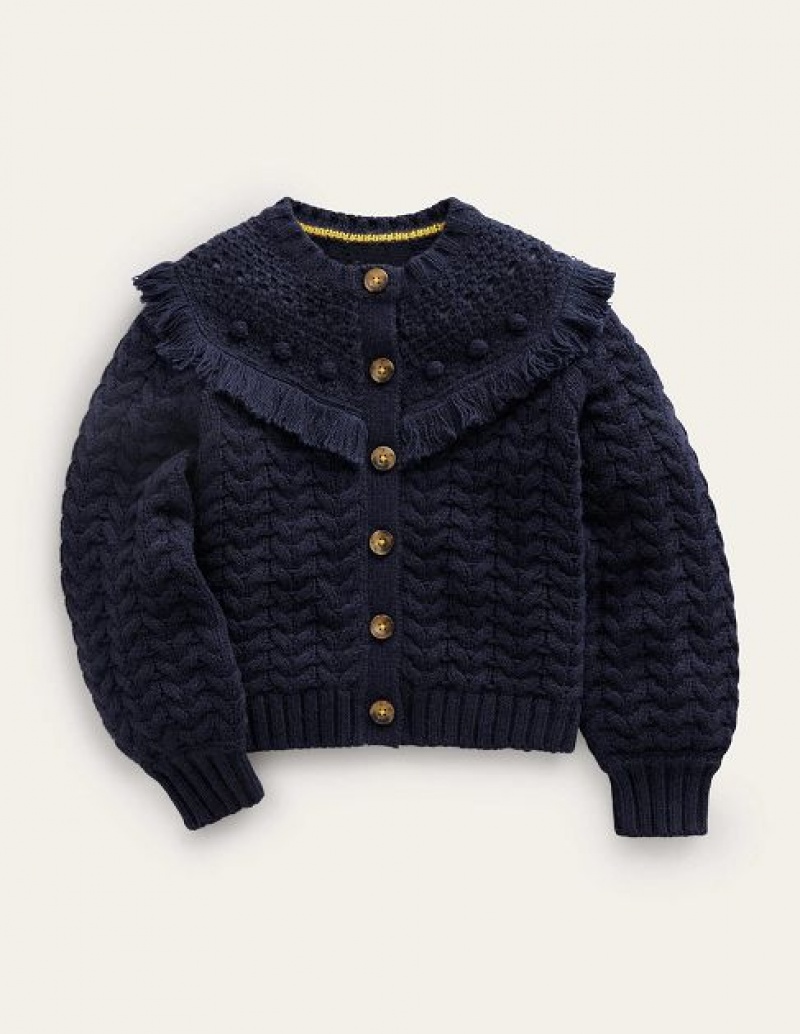 Navy Kids\' Boden Tassle Cardigan | 98627VXJG