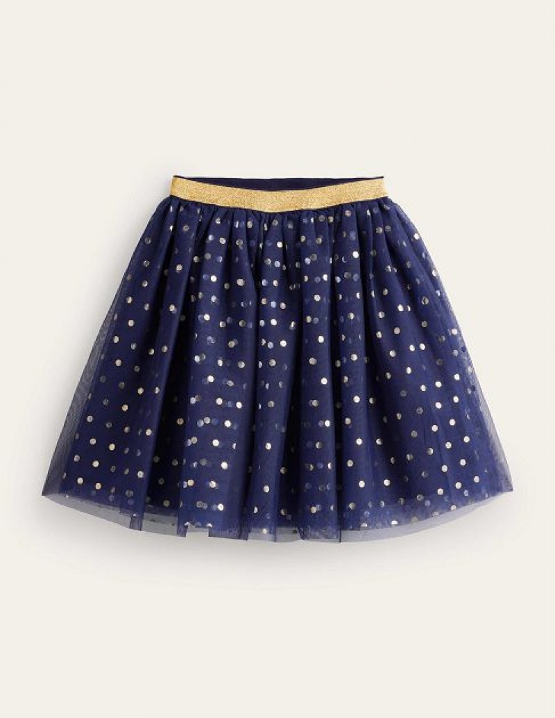 Navy Kids' Boden Tulle Metallic Skirts | 72190GYXA