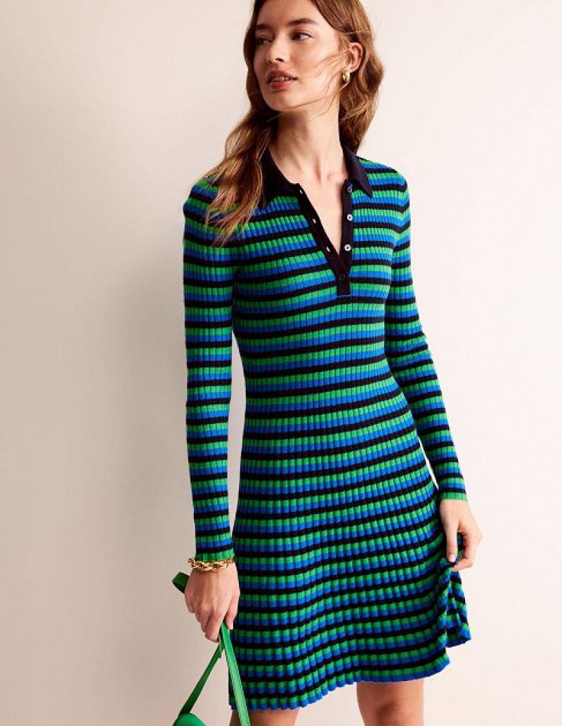 Navy Light Green Women\'s Boden Collared Dress | 84297WBKV