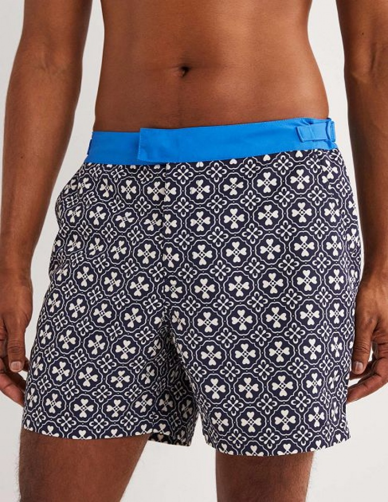 Navy Men's Boden Fixed Waist Swim Shorts | 29730TQVF