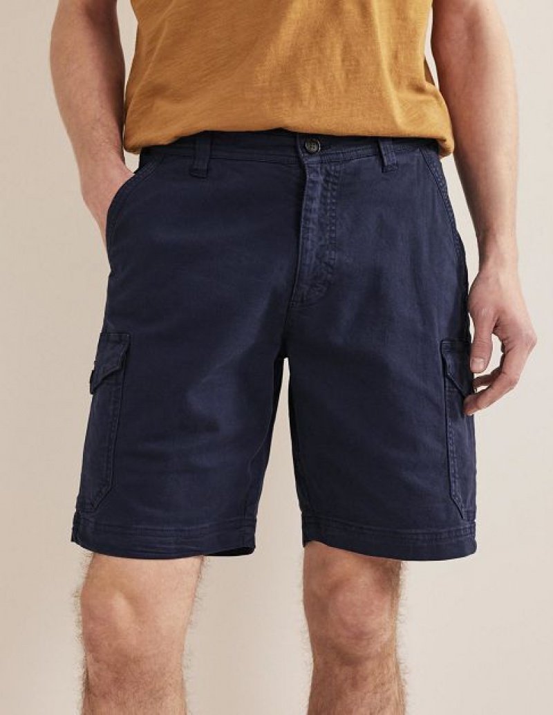 Navy Men's Boden Garment Dye Cargo Shorts | 94860XJHL