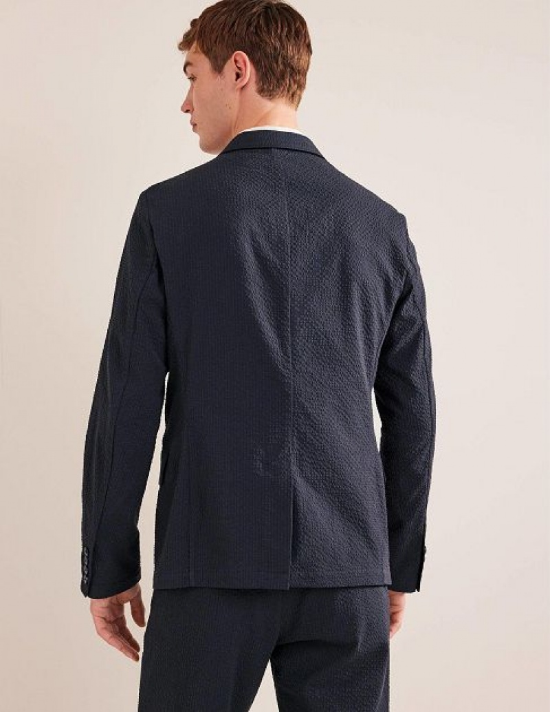 Navy Men's Boden Seersucker Blazers | 84759KUOT