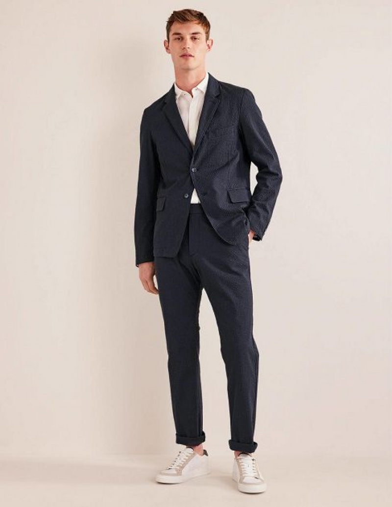 Navy Men's Boden Seersucker Blazers | 84759KUOT