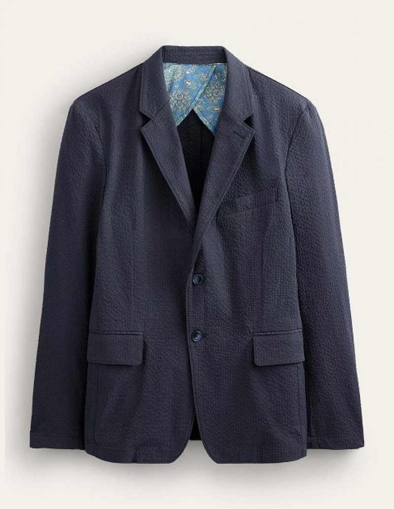 Navy Men's Boden Seersucker Blazers | 84759KUOT