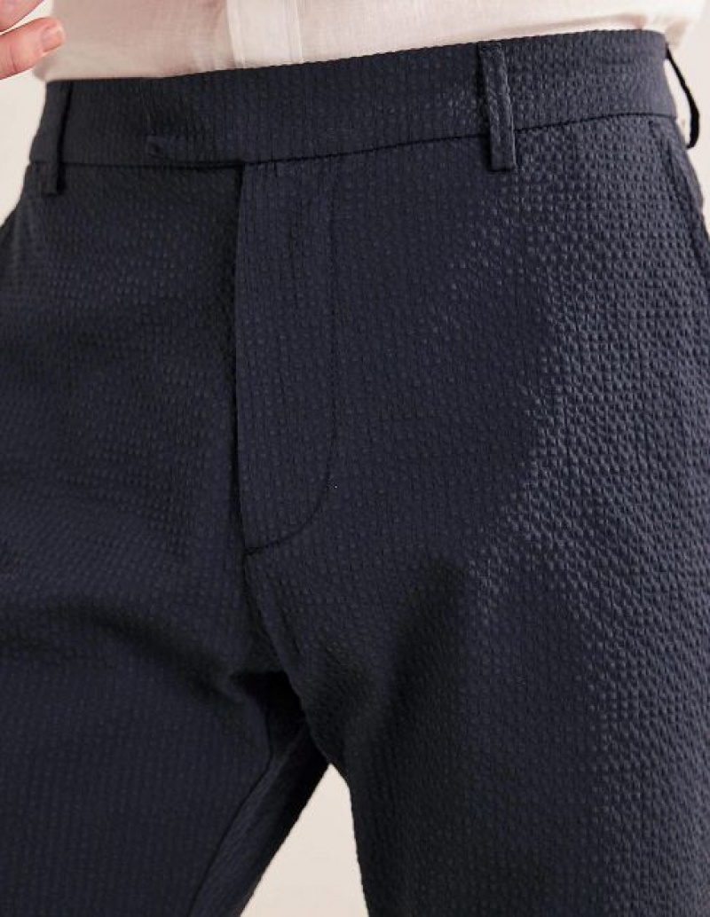 Navy Men's Boden Smart Seersucker Pants | 82604IOPA