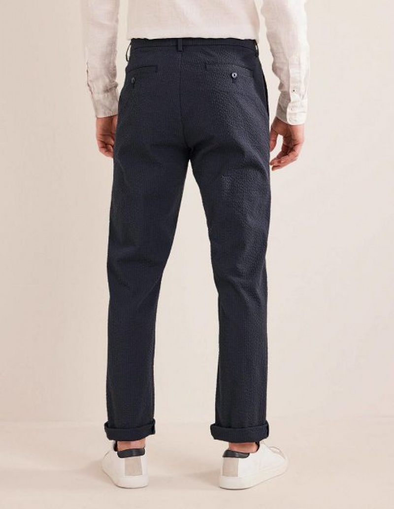 Navy Men's Boden Smart Seersucker Pants | 82604IOPA