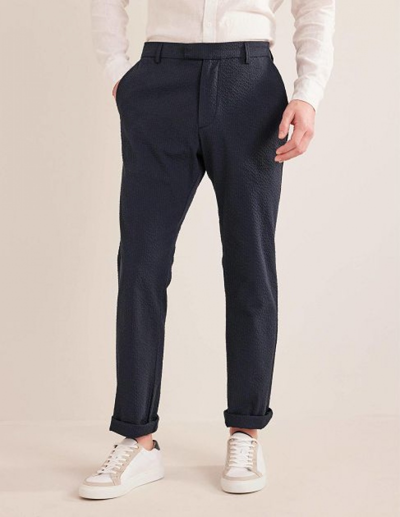 Navy Men's Boden Smart Seersucker Pants | 82604IOPA