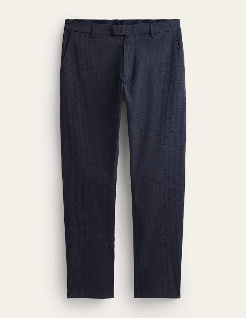 Navy Men's Boden Smart Seersucker Pants | 82604IOPA