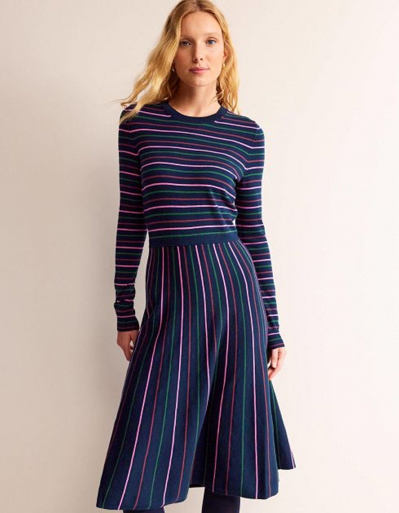 Navy Pink Women's Boden Maria Knitted Midi Dress | 74021CRWH