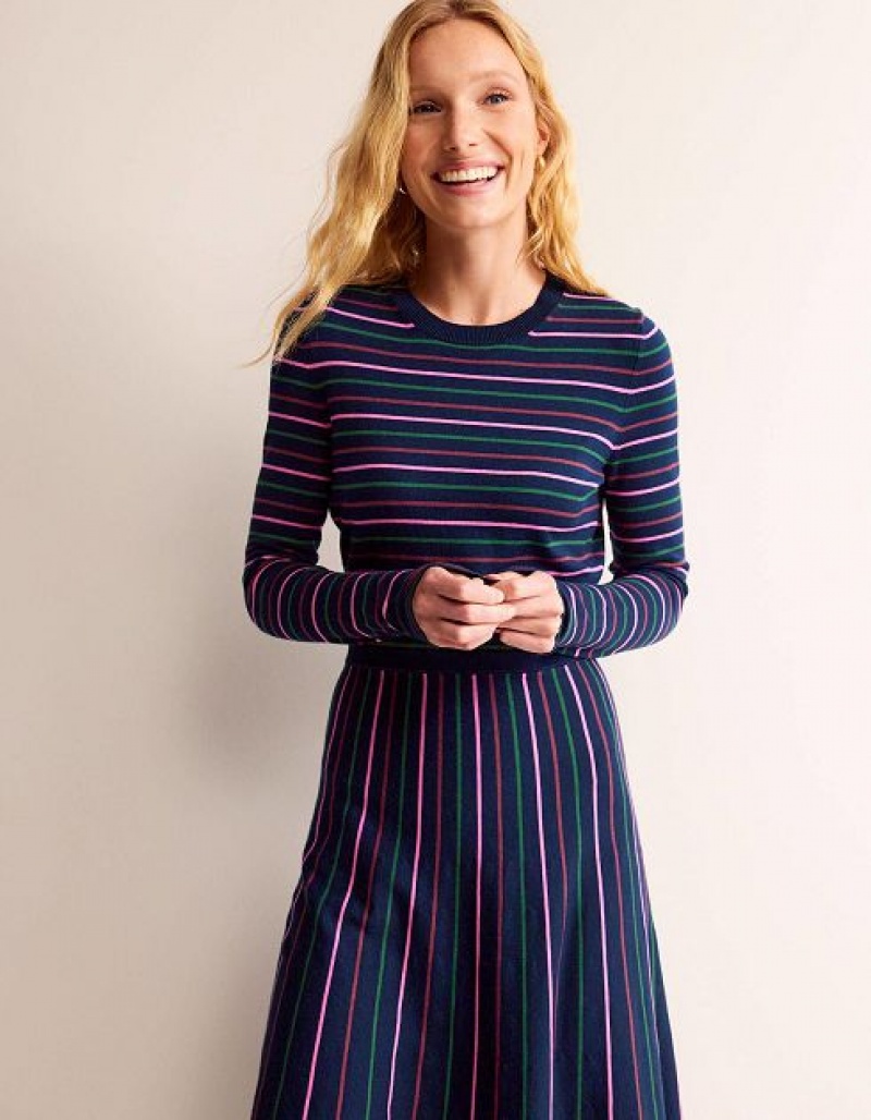 Navy Pink Women's Boden Maria Knitted Midi Dress | 74021CRWH