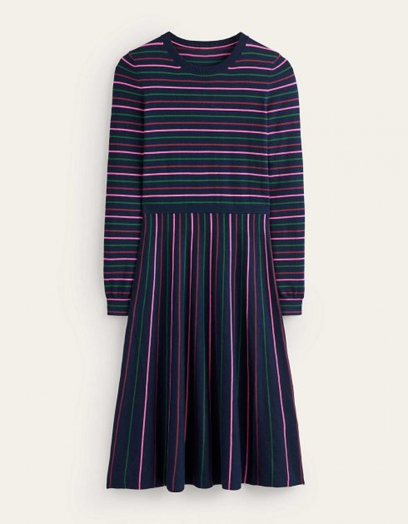 Navy Pink Women's Boden Maria Knitted Midi Dress | 74021CRWH