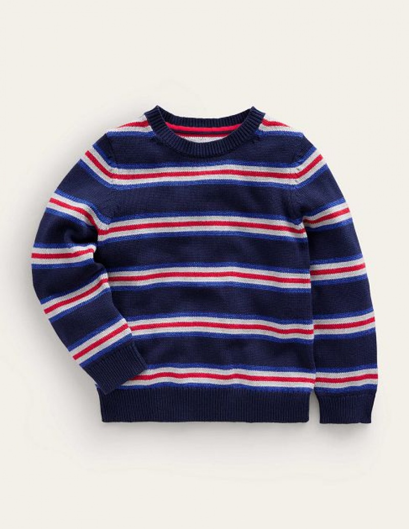 Navy Stripes Kids\' Boden Sparkle Stripe Sweaters | 59412PVGA