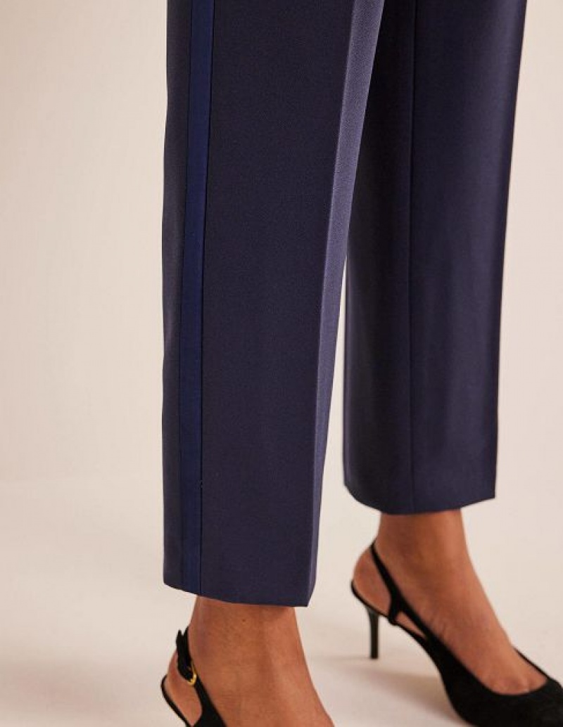 Navy Stripes Women's Boden Straight Leg Crepe Pants | 18540VLIH