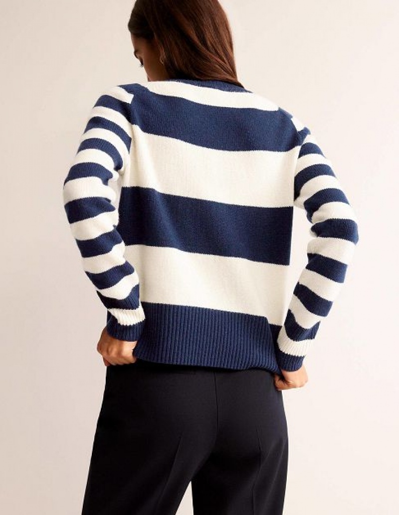 Navy White Women's Boden Olivia Merino Sweaters | 52306IQUW