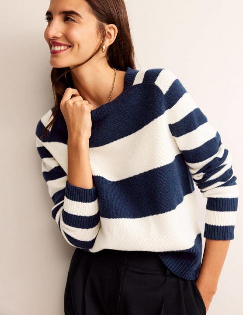 Navy White Women's Boden Olivia Merino Sweaters | 52306IQUW