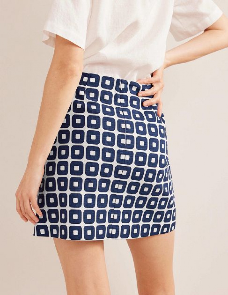 Navy White Women's Boden Textured A-line Skirts | 09537ATKL