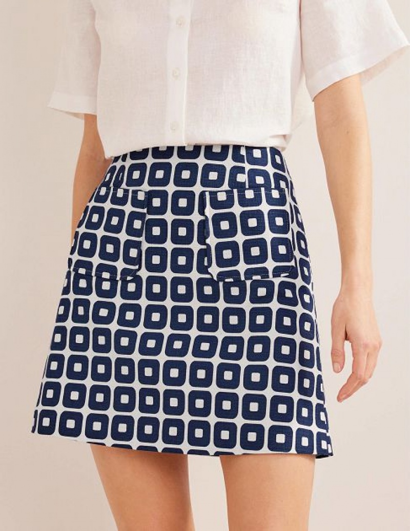 Navy White Women's Boden Textured A-line Skirts | 09537ATKL