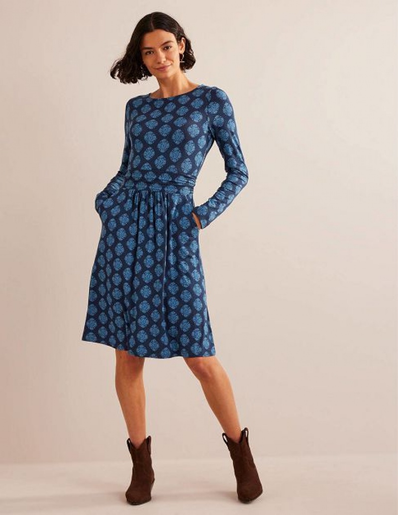 Navy Women's Boden Abigail Jersey Dress | 72148ZVDA