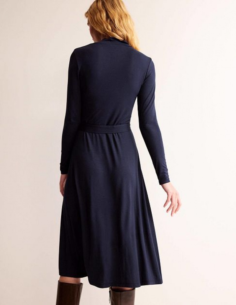 Navy Women's Boden Alberta Jersey Midi Dress | 90852OPJE