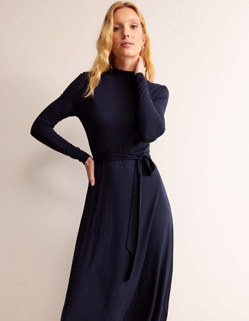 Navy Women's Boden Alberta Jersey Midi Dress | 90852OPJE