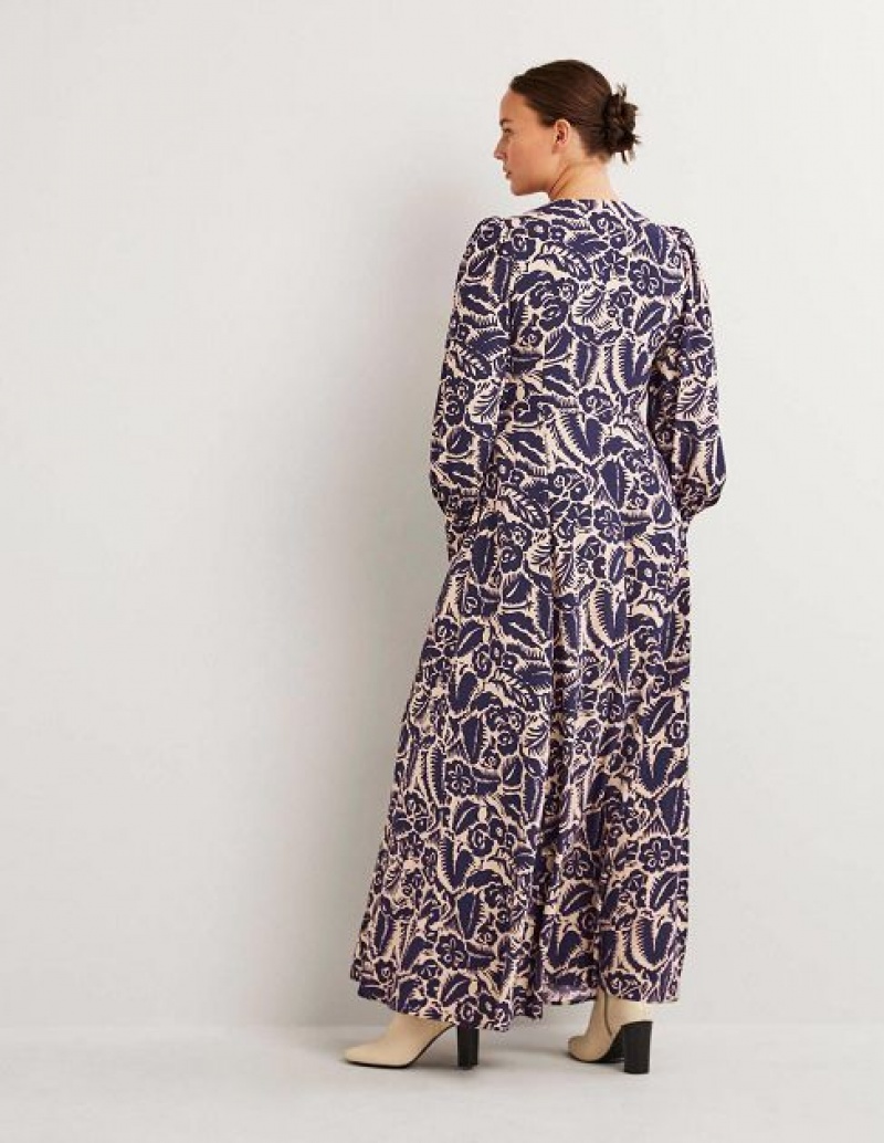 Navy Women's Boden Blouson Sleeve Maxi Dress | 09138FWDH