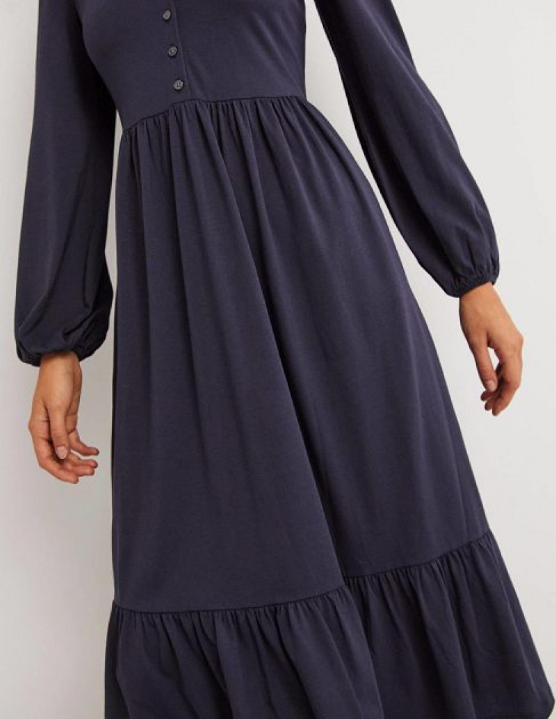 Navy Women's Boden Buttoned Jersey Midi Dress | 96042UNVY