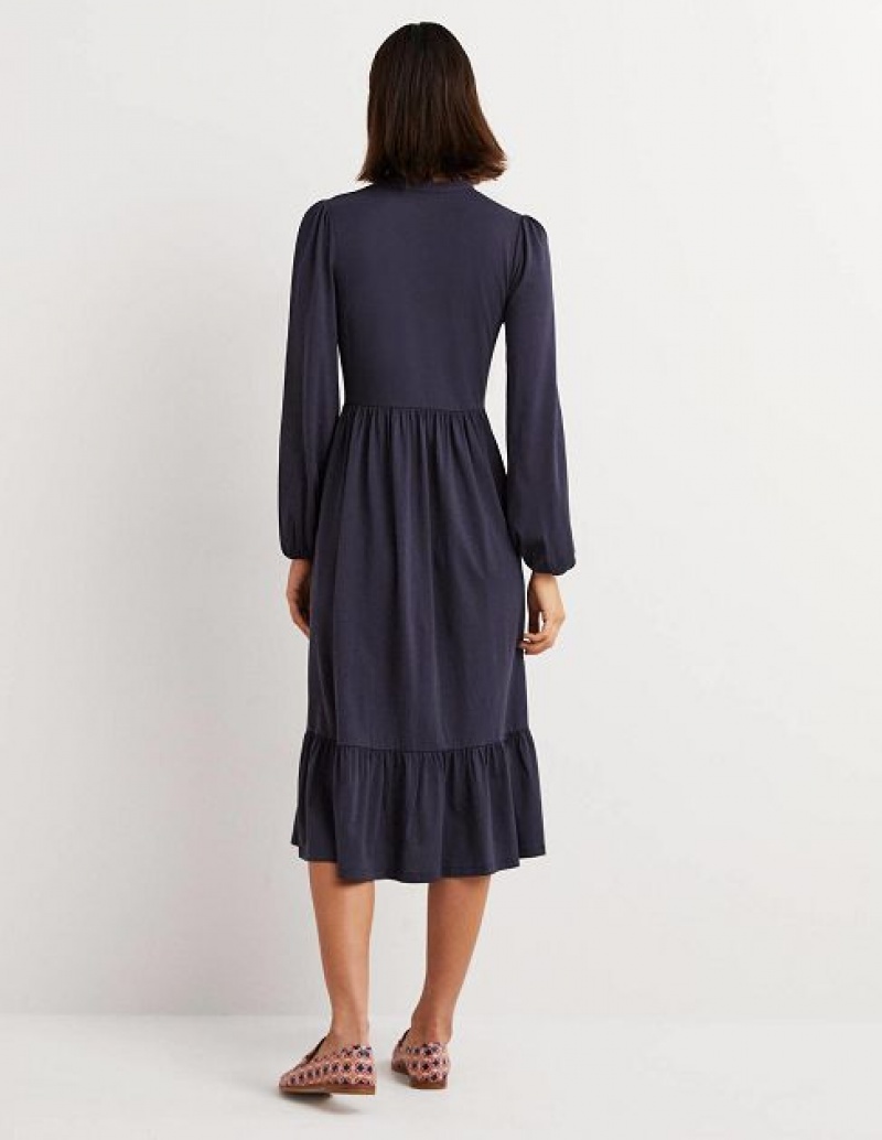 Navy Women's Boden Buttoned Jersey Midi Dress | 96042UNVY