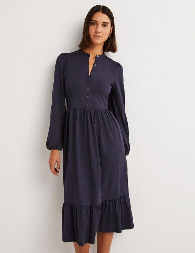 Navy Women\'s Boden Buttoned Jersey Midi Dress | 96042UNVY