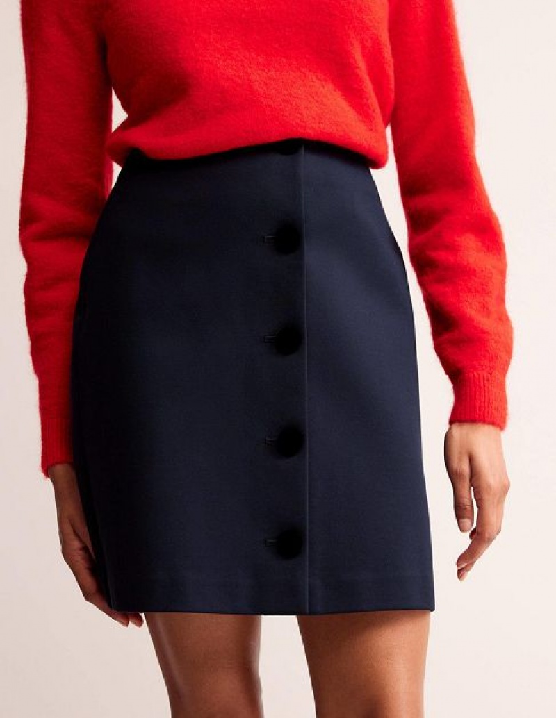 Navy Women's Boden Buttoned Jersey Skirts | 75860KLVG