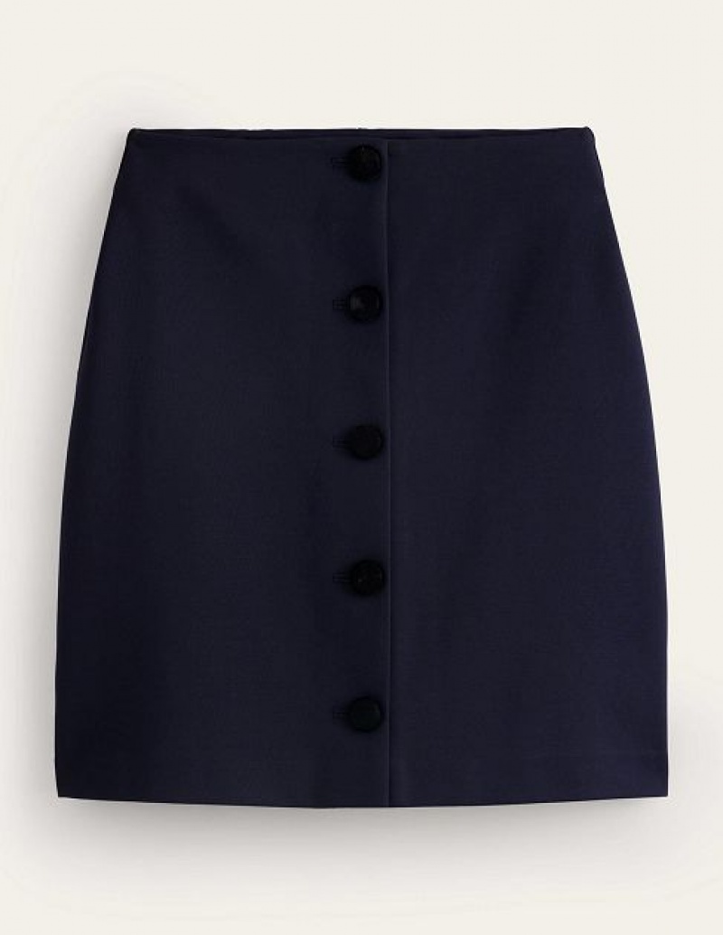 Navy Women's Boden Buttoned Jersey Skirts | 75860KLVG