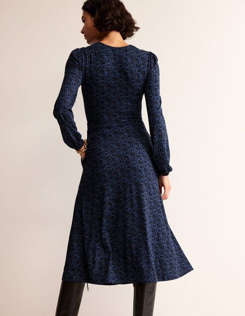 Navy Women's Boden Camille Jersey Midi Dress | 18092BIJQ