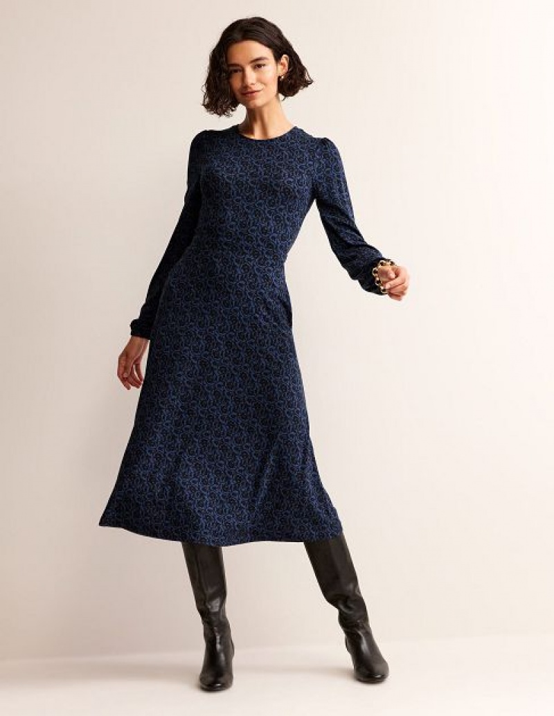 Navy Women\'s Boden Camille Jersey Midi Dress | 18092BIJQ