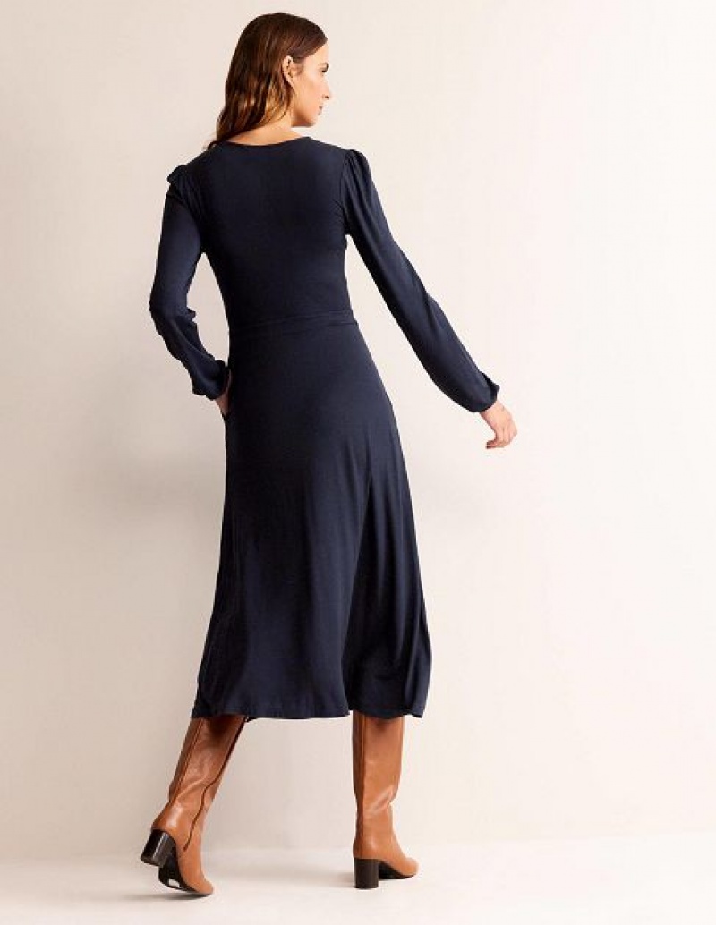 Navy Women's Boden Camille Jersey Midi Dress | 41850LQYH