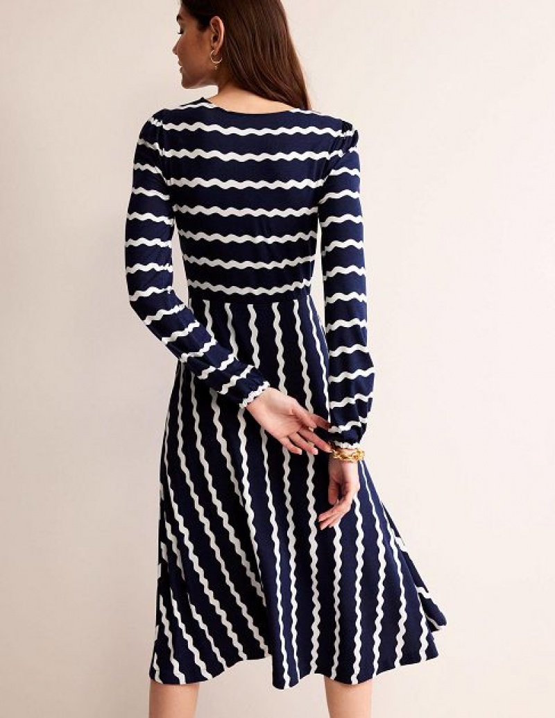 Navy Women's Boden Camille Jersey Midi Dress | 34602RHYL