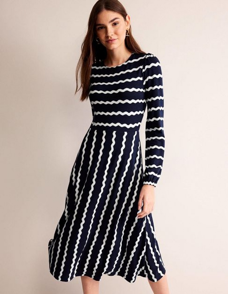 Navy Women's Boden Camille Jersey Midi Dress | 34602RHYL