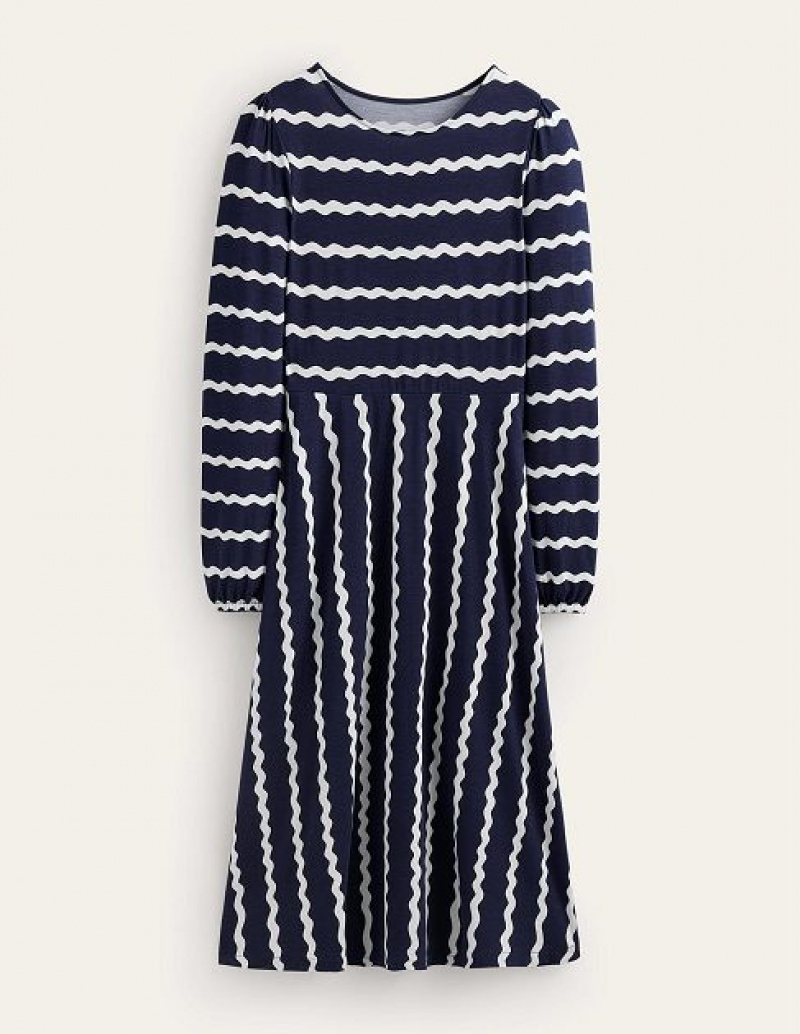 Navy Women's Boden Camille Jersey Midi Dress | 34602RHYL