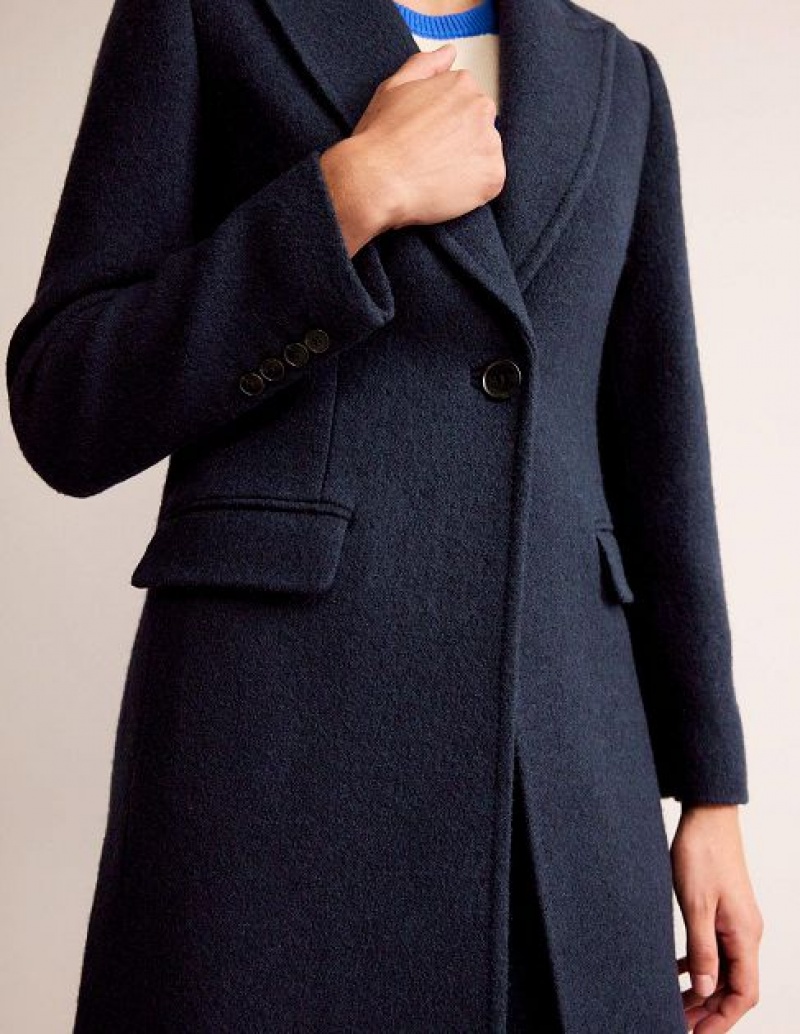 Navy Women's Boden Canterbury Textured Coats | 76130VUER