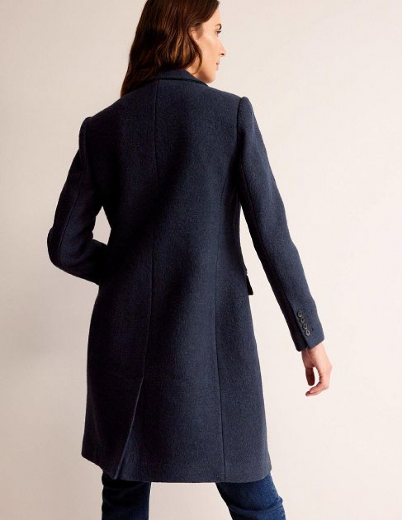 Navy Women's Boden Canterbury Textured Coats | 76130VUER