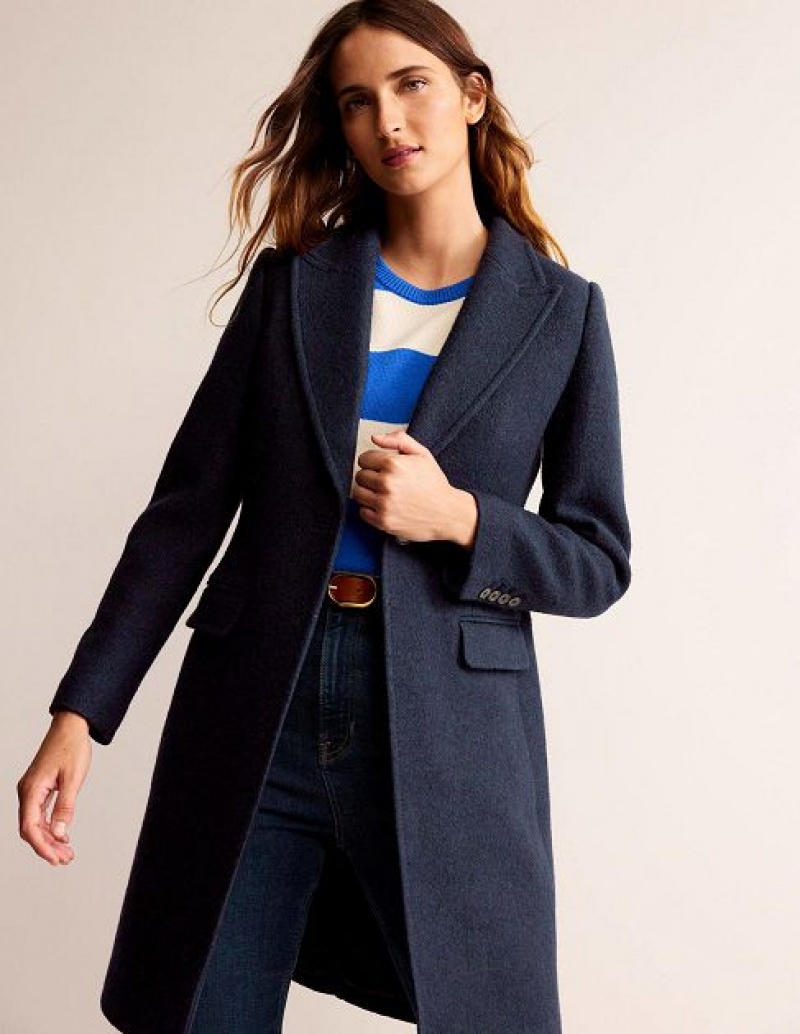 Navy Women's Boden Canterbury Textured Coats | 76130VUER