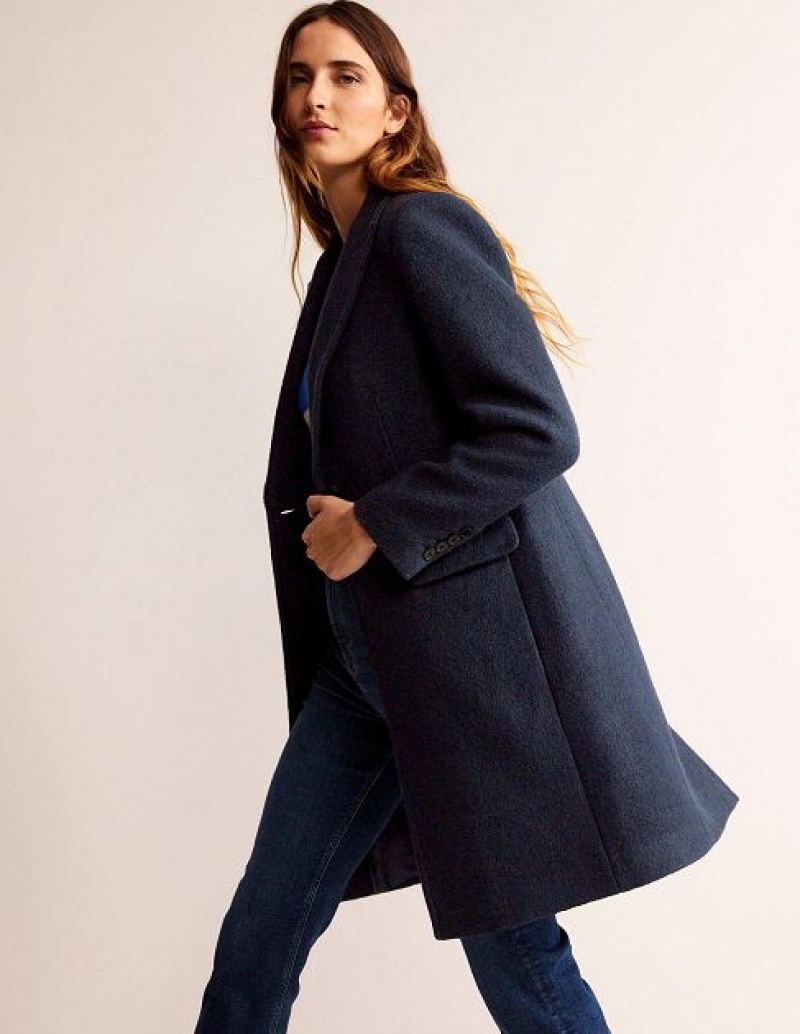 Navy Women's Boden Canterbury Textured Coats | 76130VUER