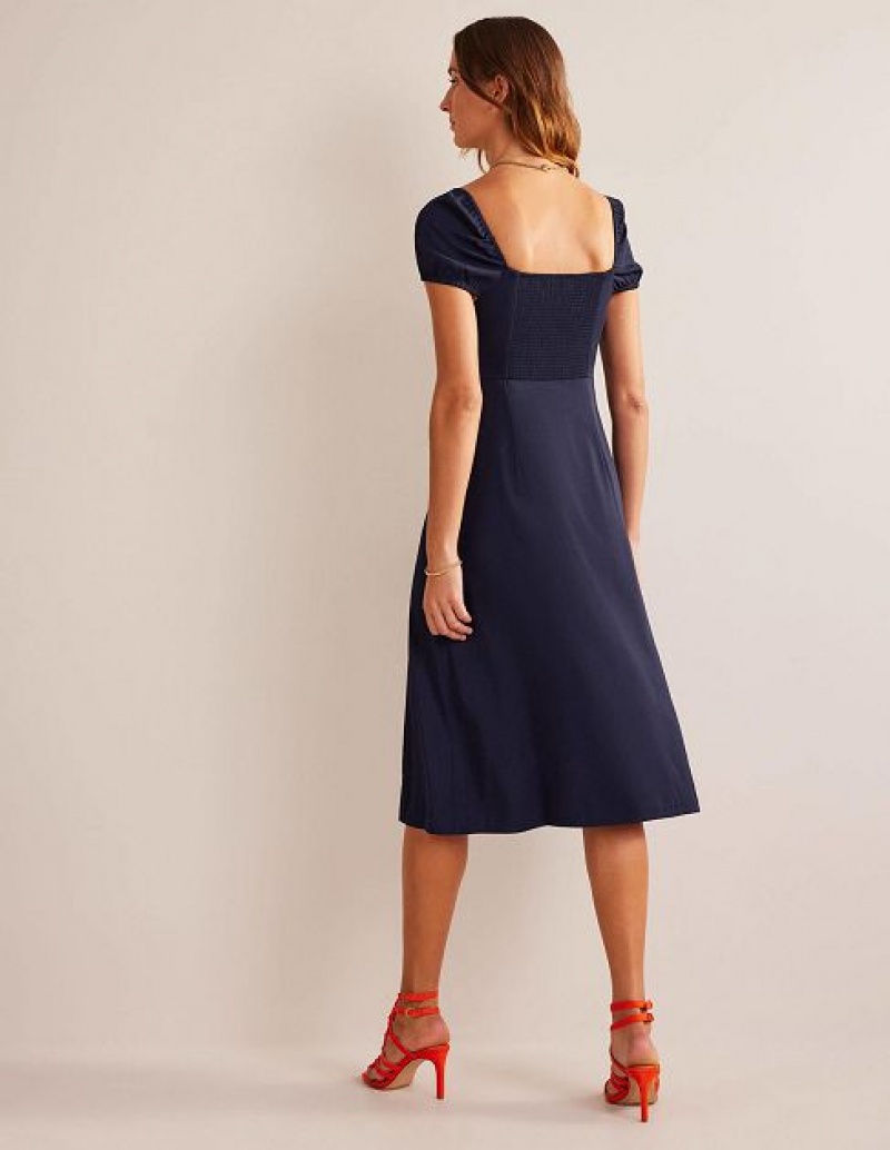 Navy Women's Boden Cap-sleeve Midi Dress | 30576ZJFG