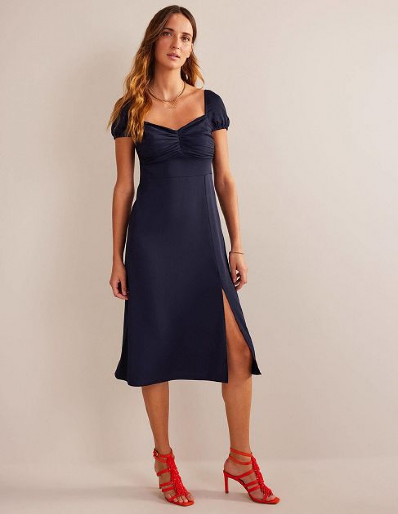 Navy Women\'s Boden Cap-sleeve Midi Dress | 30576ZJFG