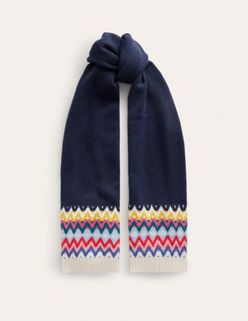 Navy Women's Boden Classic Fairisle Scarf | 08579QAFZ