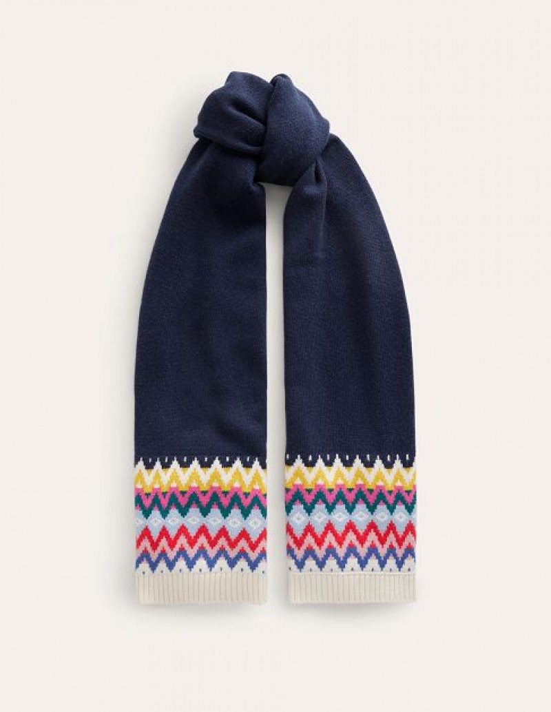 Navy Women\'s Boden Classic Fairisle Scarf | 08579QAFZ