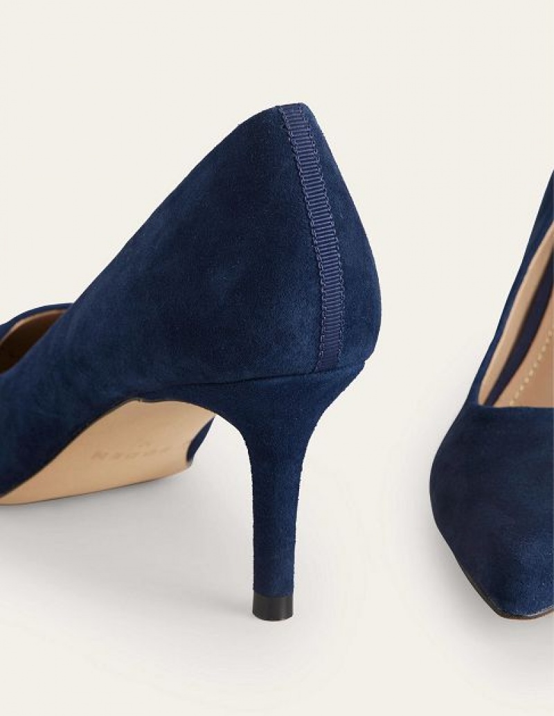 Navy Women's Boden Classic Suede Heels | 35068XEOB