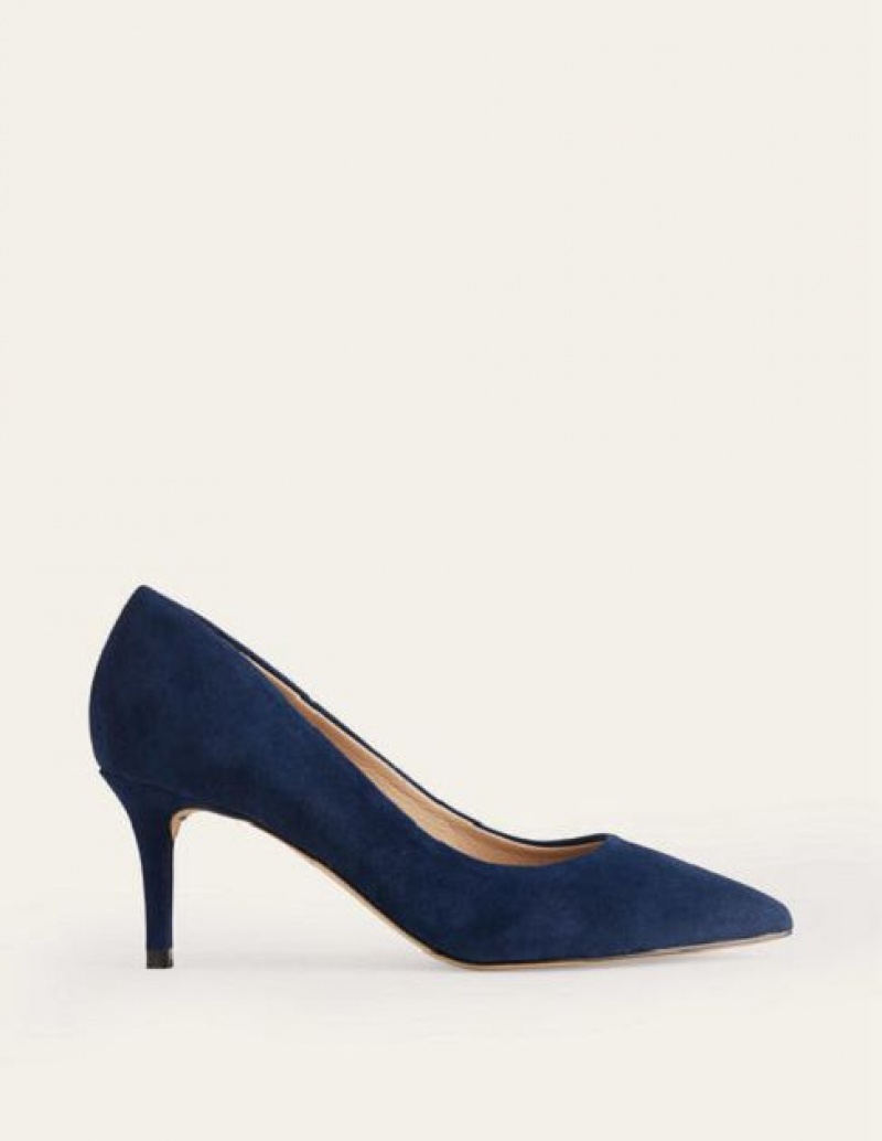 Navy Women's Boden Classic Suede Heels | 35068XEOB